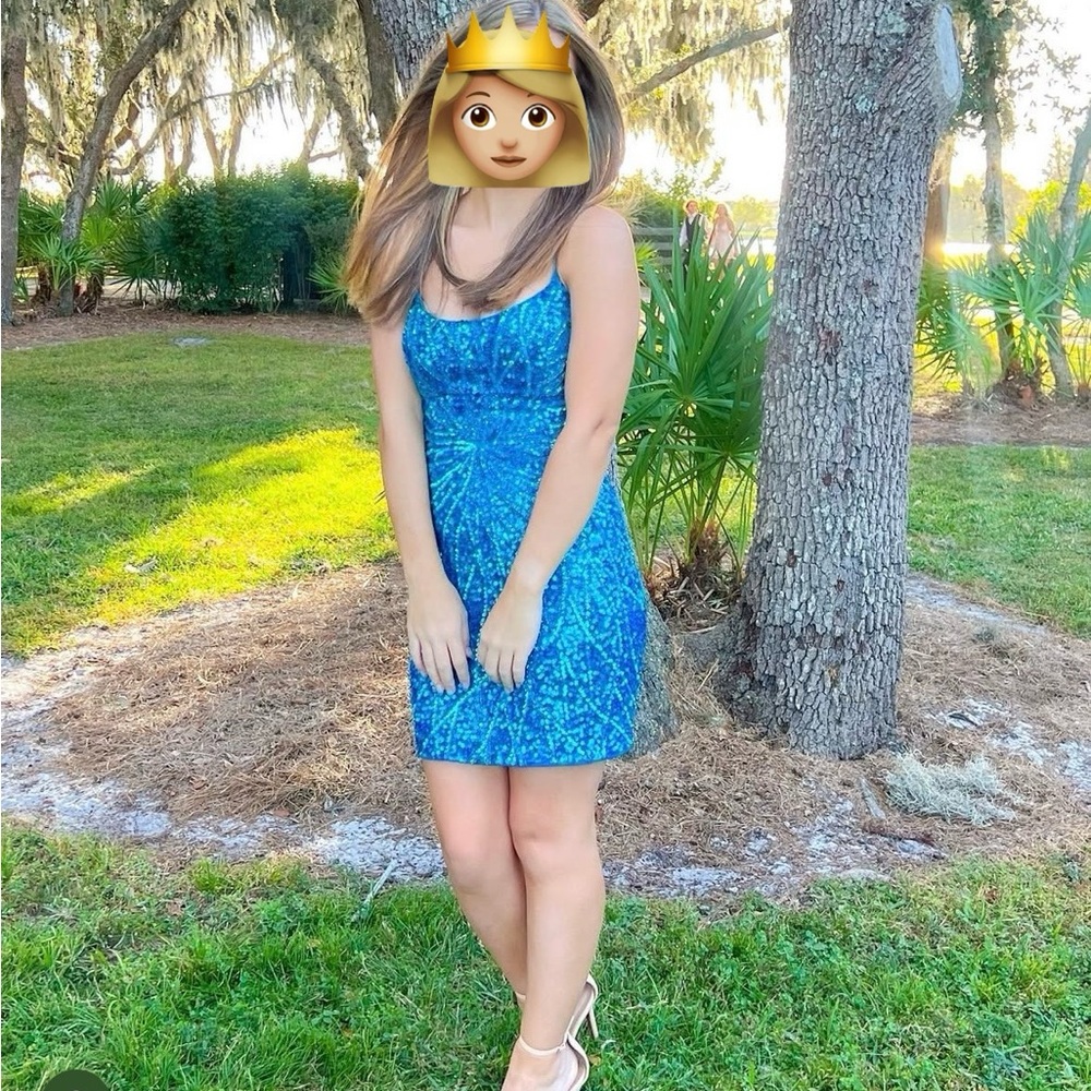 Primavera Couture Shimmering Blue Mini Dress